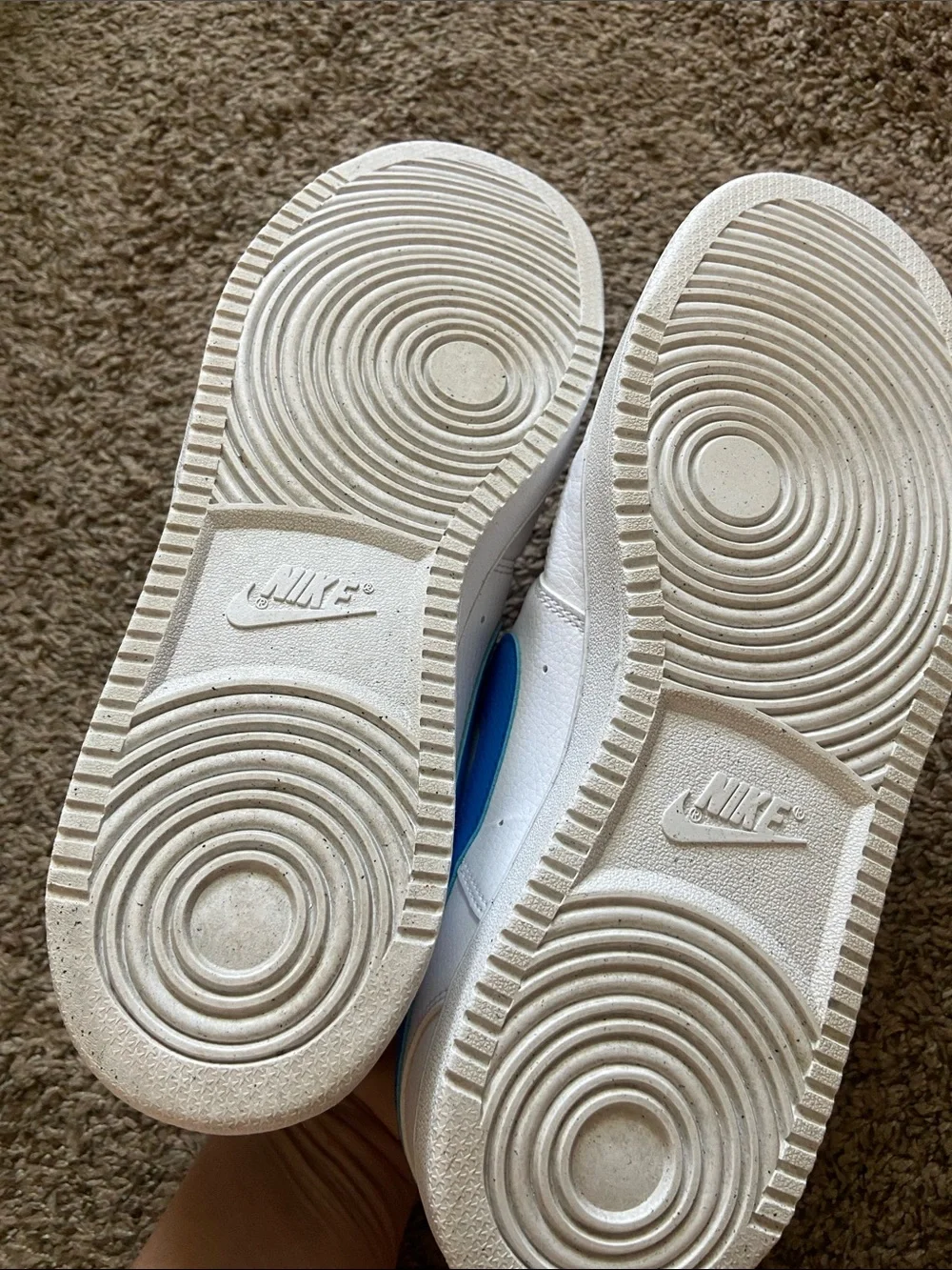 Nike White Low-Top Sneakers with Blue Swoosh